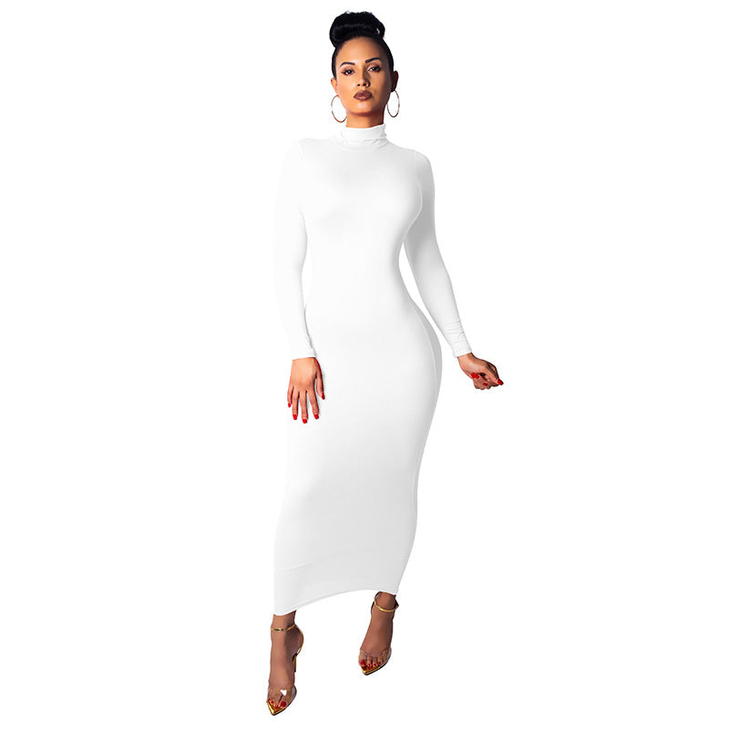 Amazon European and American style dress fall New long dress sexy turtleneck dress plus size hip-wrapped skirt