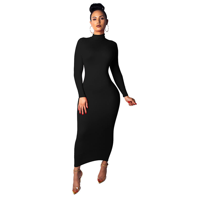 Amazon European and American style dress fall New long dress sexy turtleneck dress plus size hip-wrapped skirt