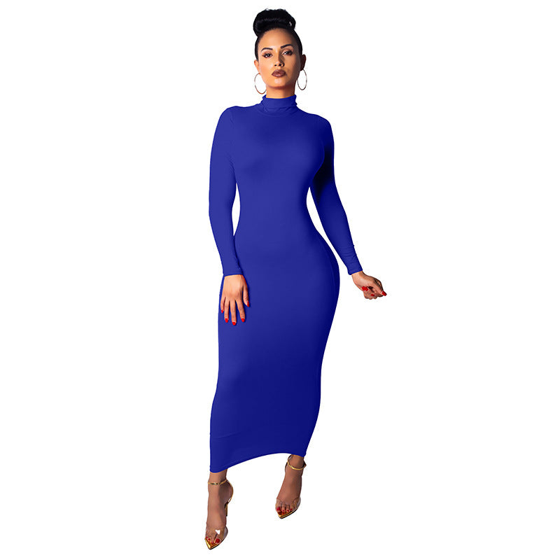 Amazon European and American style dress fall New long dress sexy turtleneck dress plus size hip-wrapped skirt