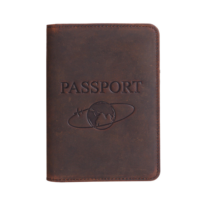Cross-border travel anti-theft swiping rfid passport holder Crazy Horse leather leisure documents multi-function boarding passport cover