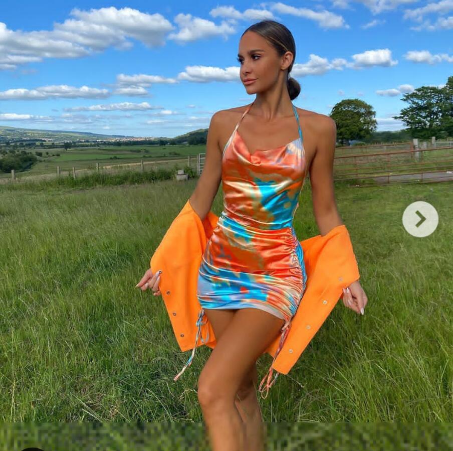 European and American style dress cross-border women's clothing sexy backless spaghetti straps short skirt crimp waist dress summer