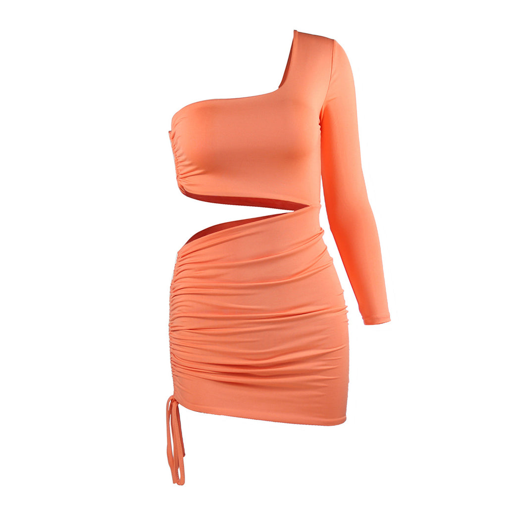 European and American summer new women's clothing dress sexy drawstring dress shoulder long sleeve ebay Amazon hip skirt