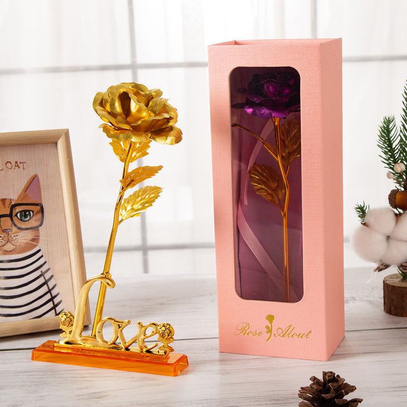 Gold Leaf Rose Set With Love Base