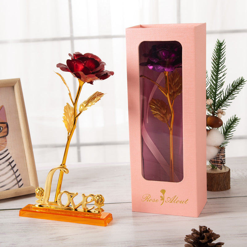Gold Leaf Rose Set With Love Base