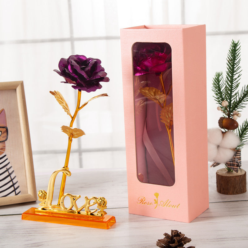Gold Leaf Rose Set With Love Base