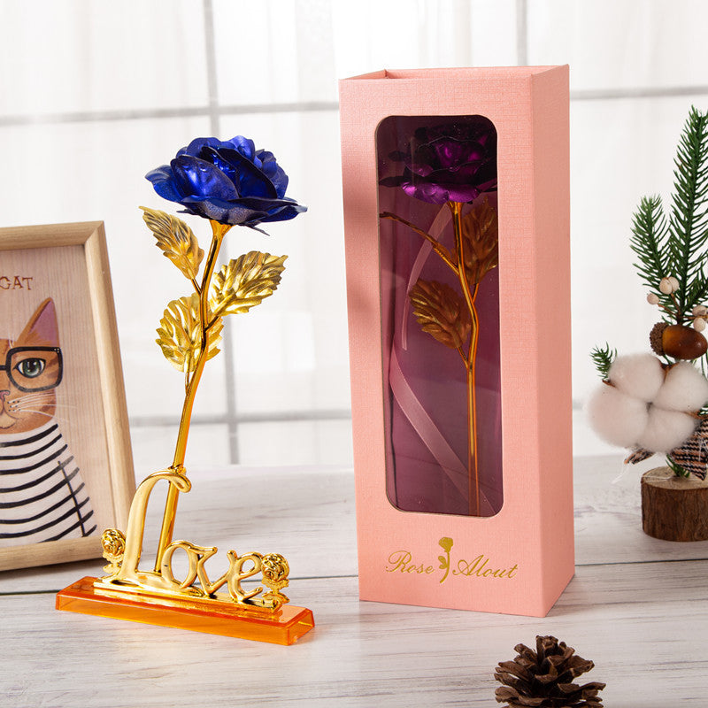 Gold Leaf Rose Set With Love Base