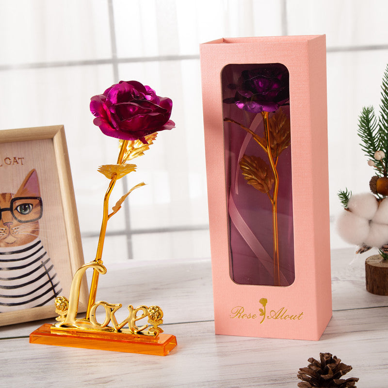 Gold Leaf Rose Set With Love Base