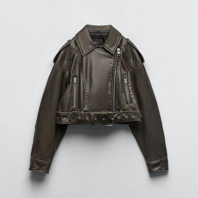 Leather Distressed Lapel Jacket