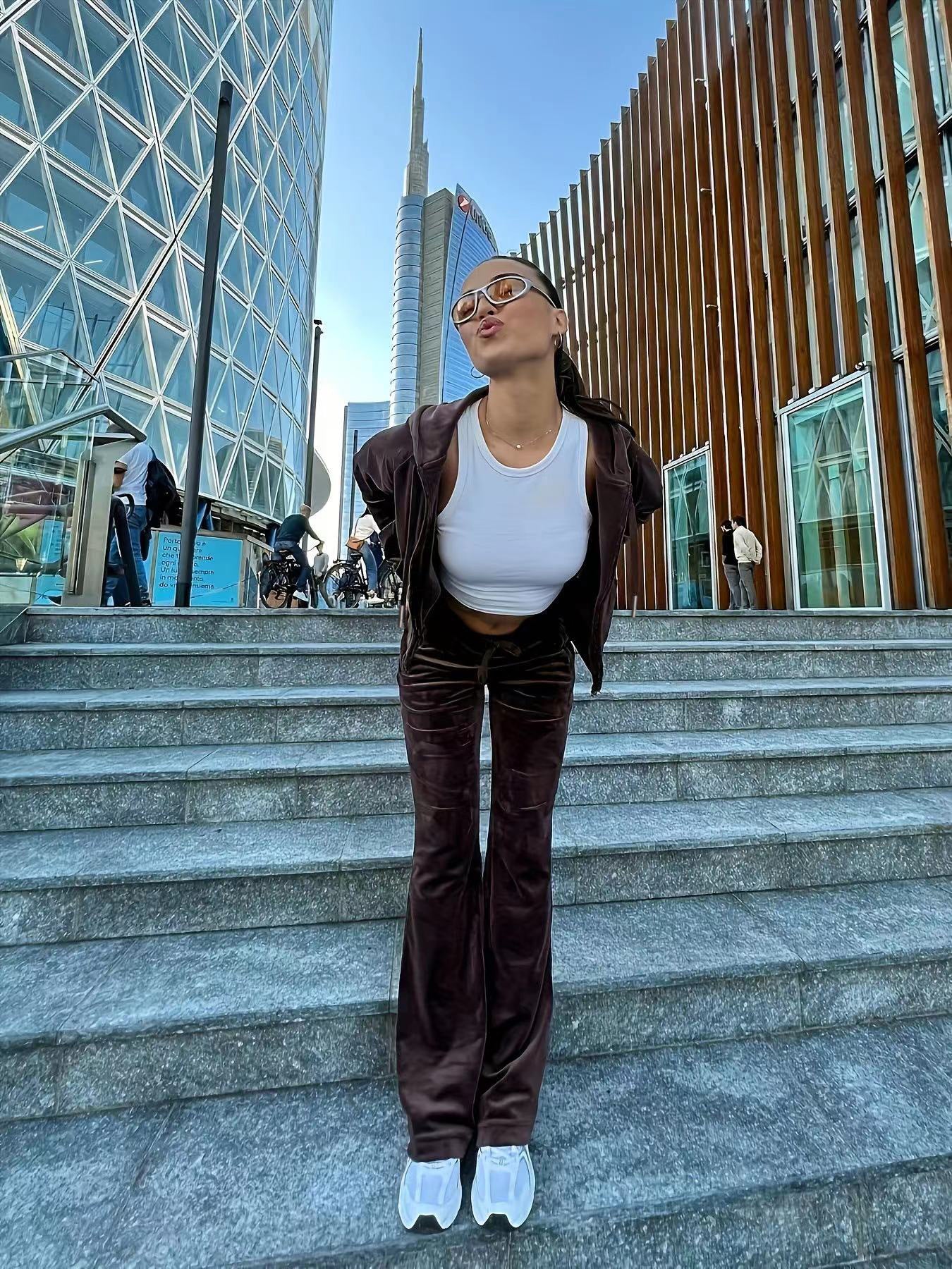 Fashionable and Casual Korean Velvet Hoodie Set