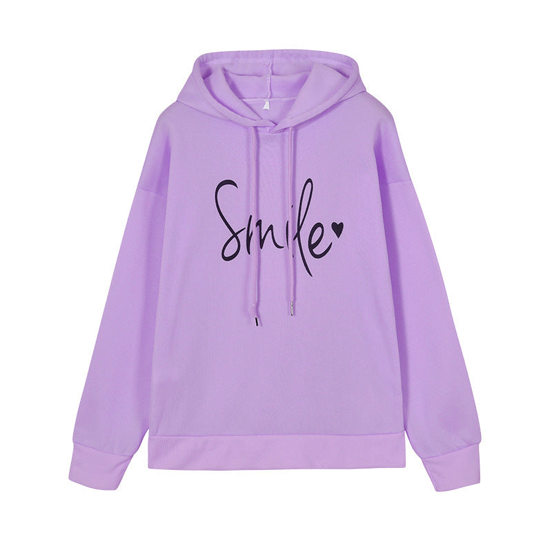Round Necked Smile Printed Loose Hoodie