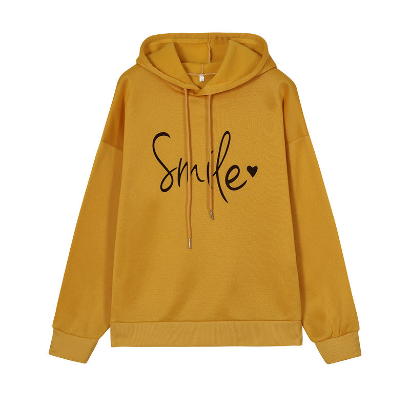 Round Necked Smile Printed Loose Hoodie