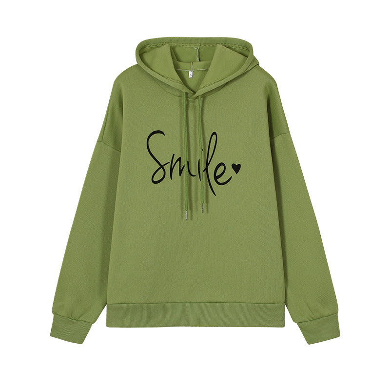 Round Necked Smile Printed Loose Hoodie