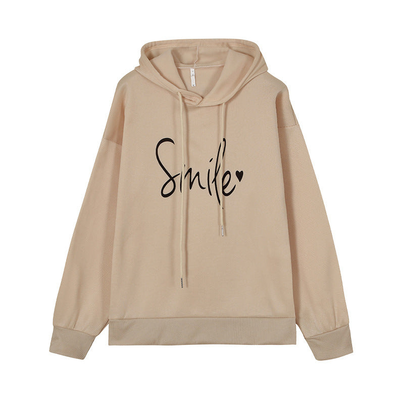 Round Necked Smile Printed Loose Hoodie