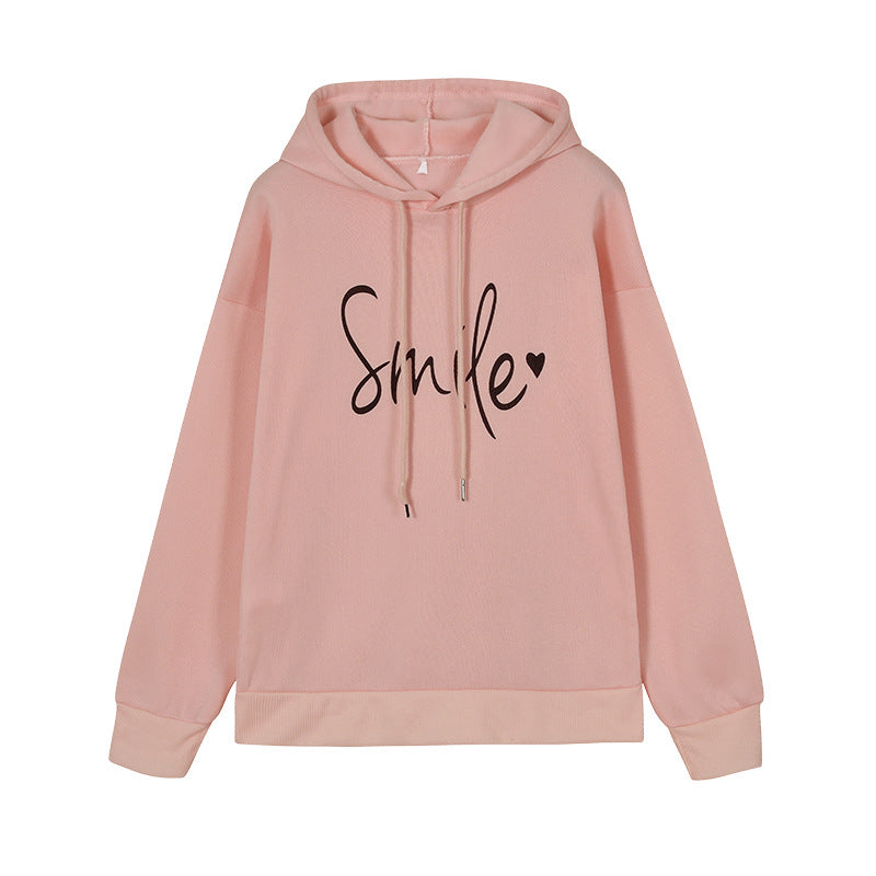 Round Necked Smile Printed Loose Hoodie