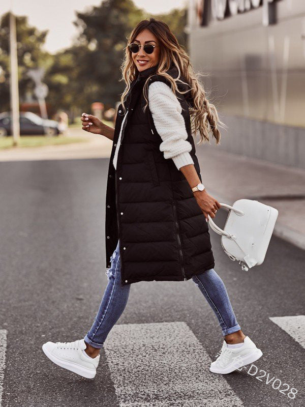 Hooded Mid-length Vest Cotton-padded Jacket