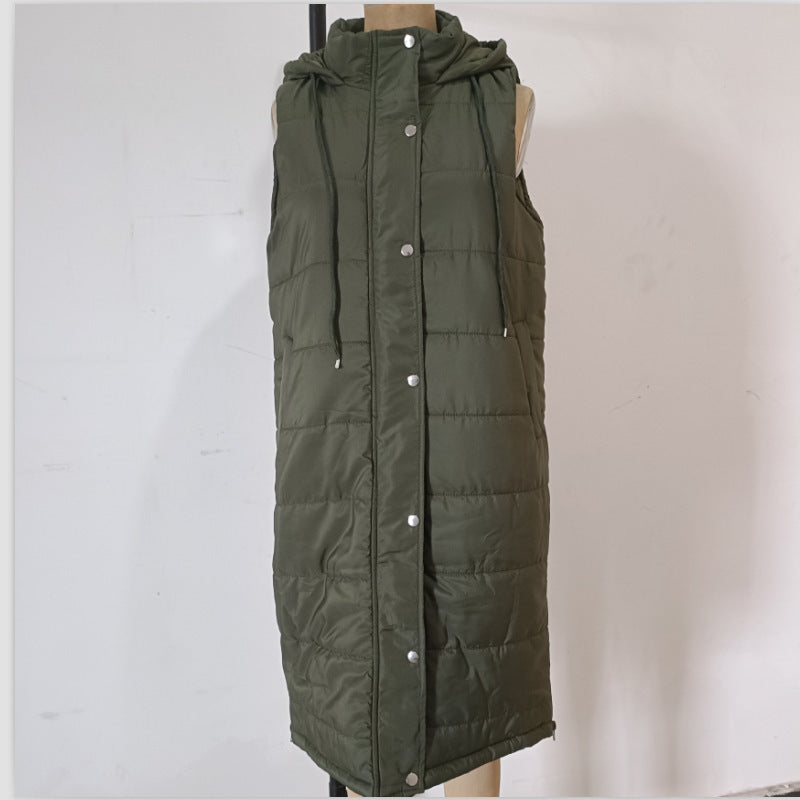 Hooded Mid-length Vest Cotton-padded Jacket