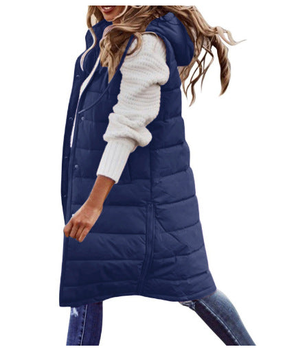 Hooded Mid-length Vest Cotton-padded Jacket