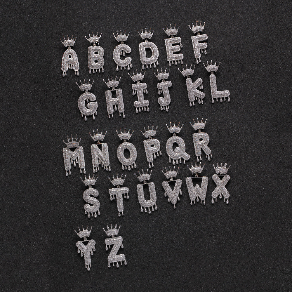 Crown Letters 26 English letter pendant copper micro inlay pendant hip hop necklace
