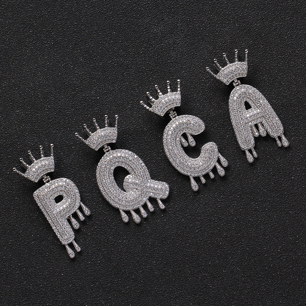 Crown Letters 26 English letter pendant copper micro inlay pendant hip hop necklace