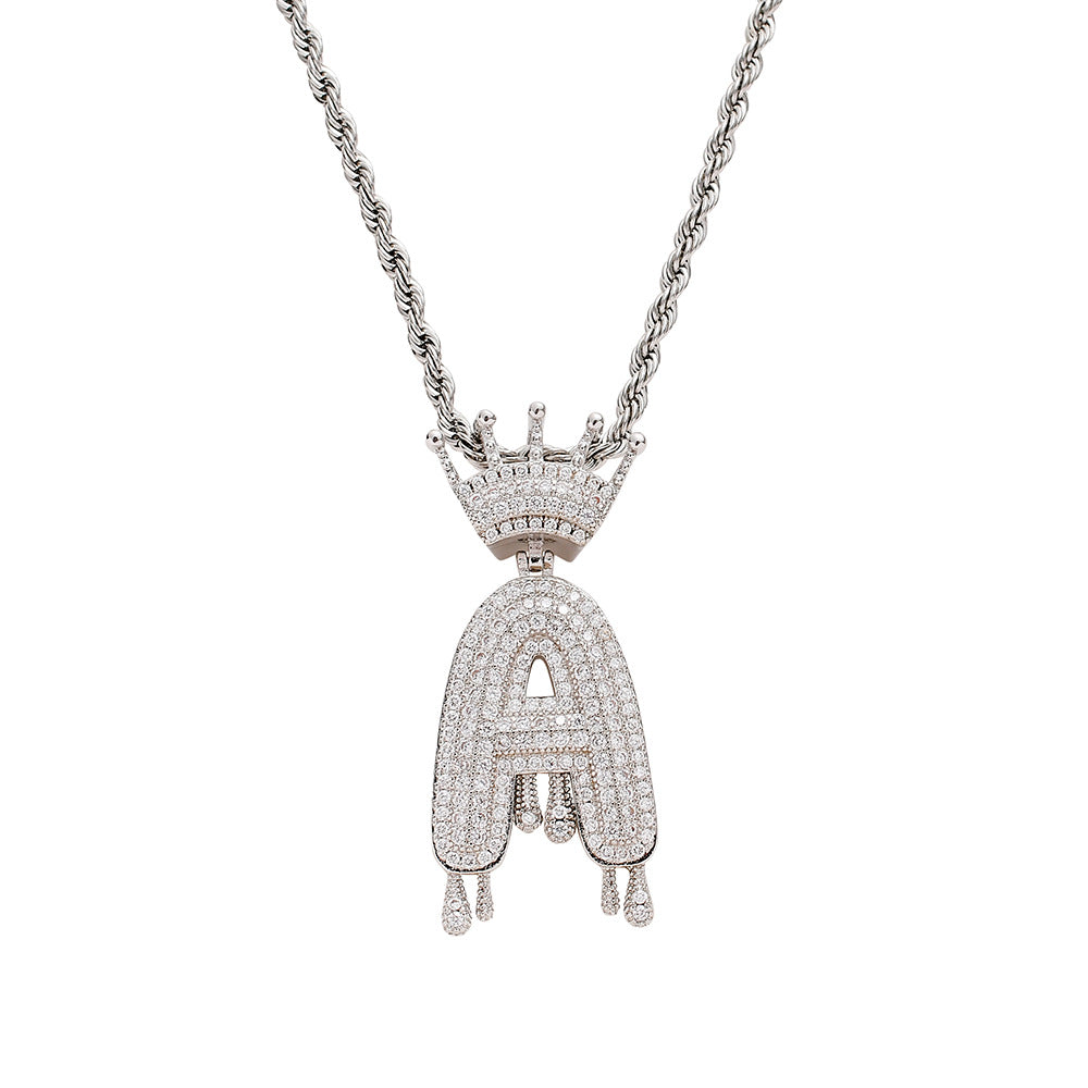 Crown Letters 26 English letter pendant copper micro inlay pendant hip hop necklace