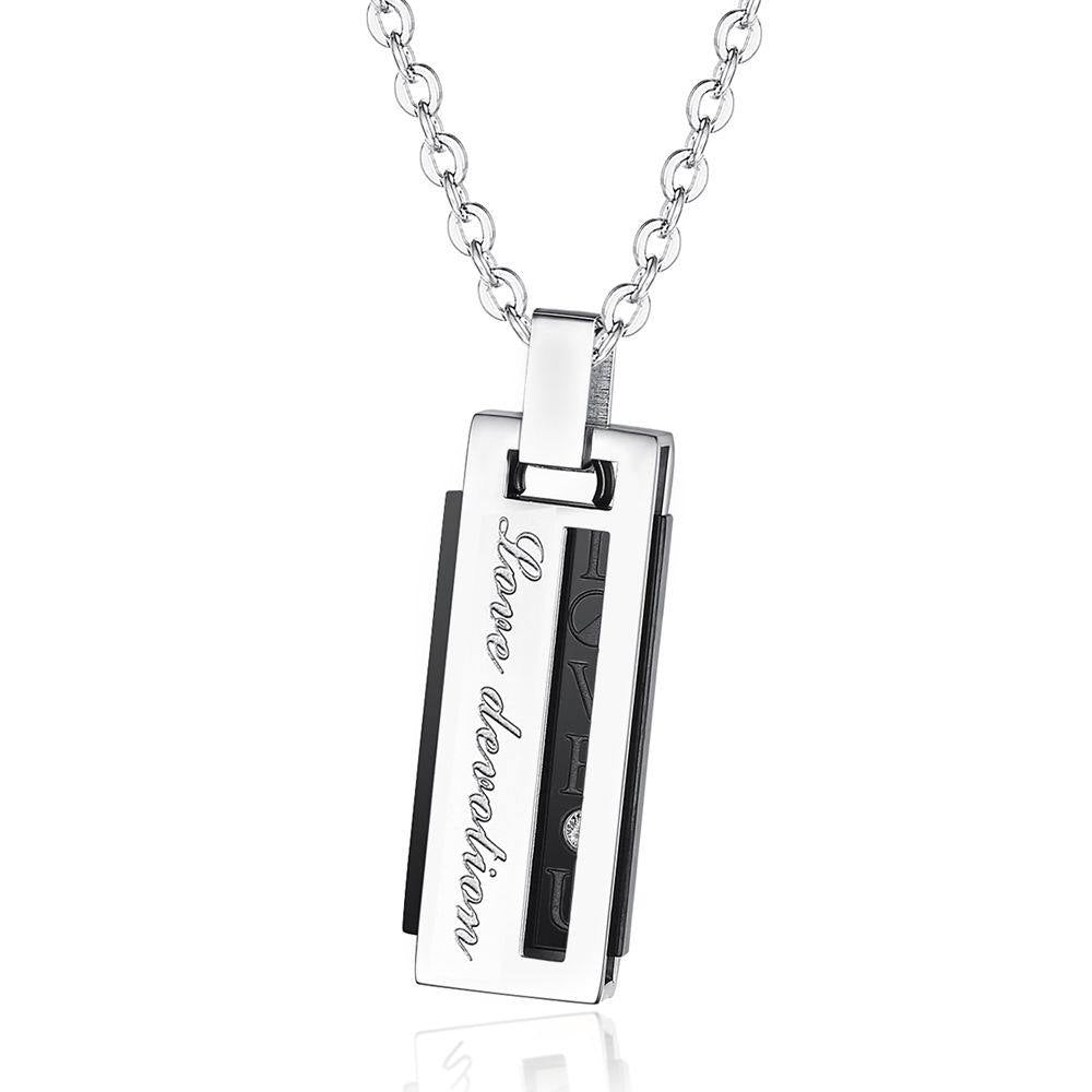 Amazon jewelry wholesale creative fashion rectangular pendant diamond titanium steel couple's pendant necklace