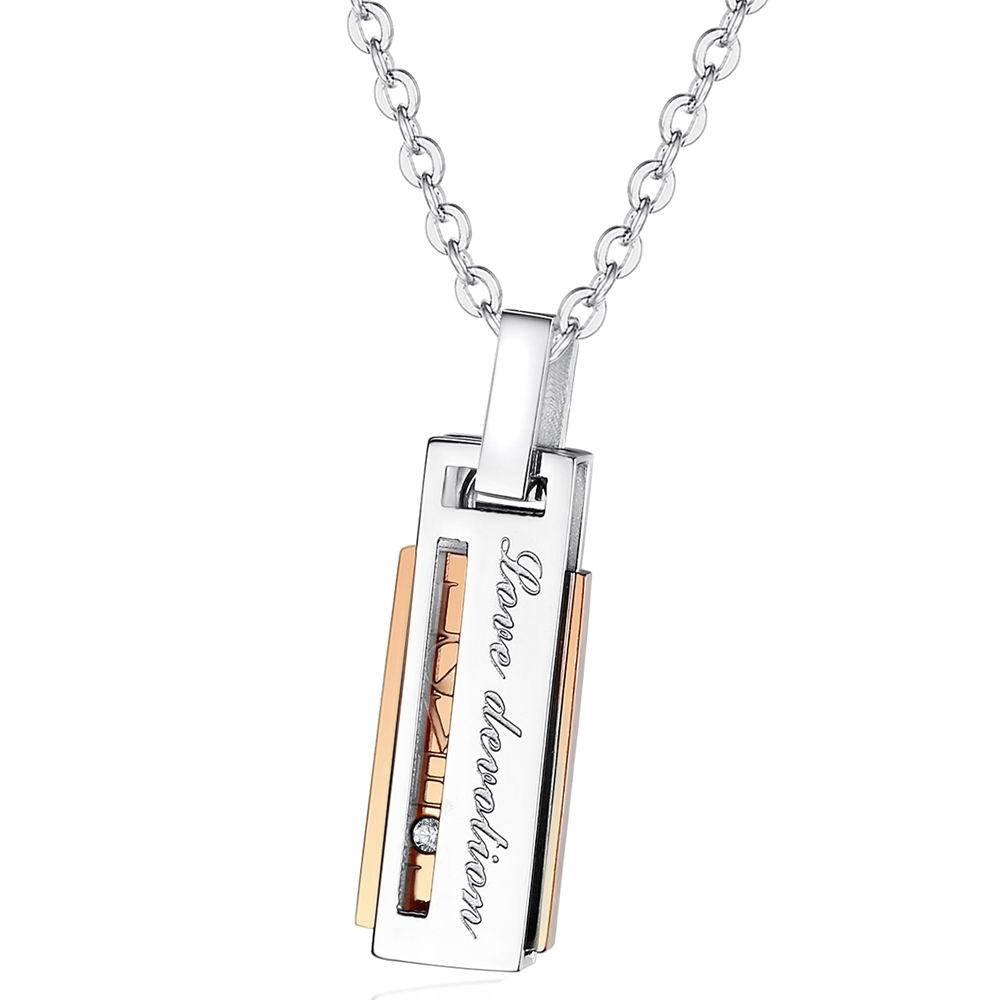 Amazon jewelry wholesale creative fashion rectangular pendant diamond titanium steel couple's pendant necklace