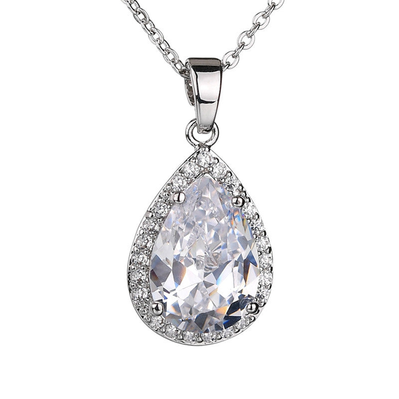 Zircon pendant white gold plated graceful European and American AAA crystal water drop pendant exquisite jewelry necklace factory direct sales