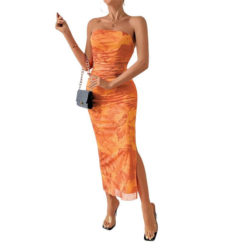 Strapless Split Long Dress