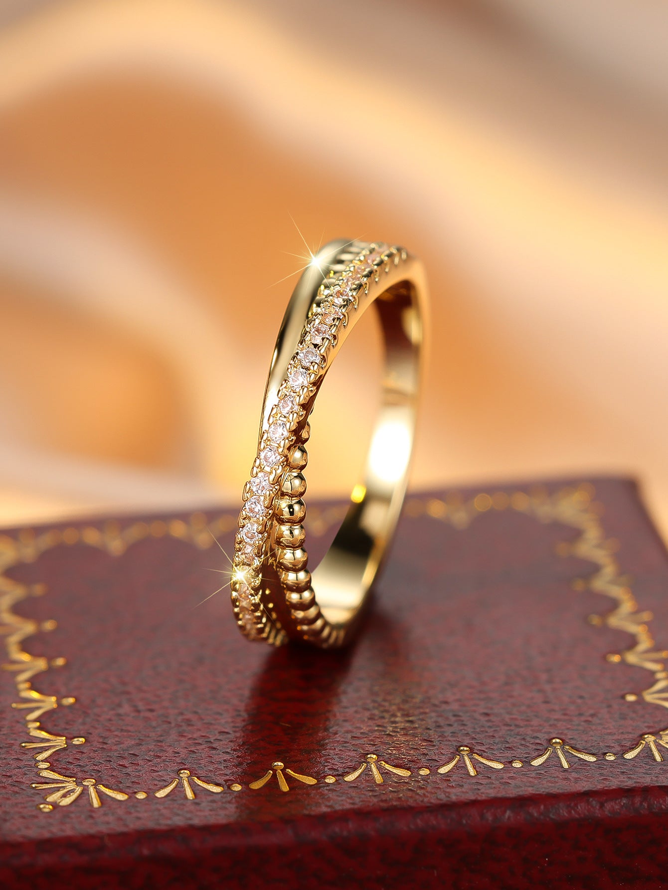 Gold White Diamond Cross Ring