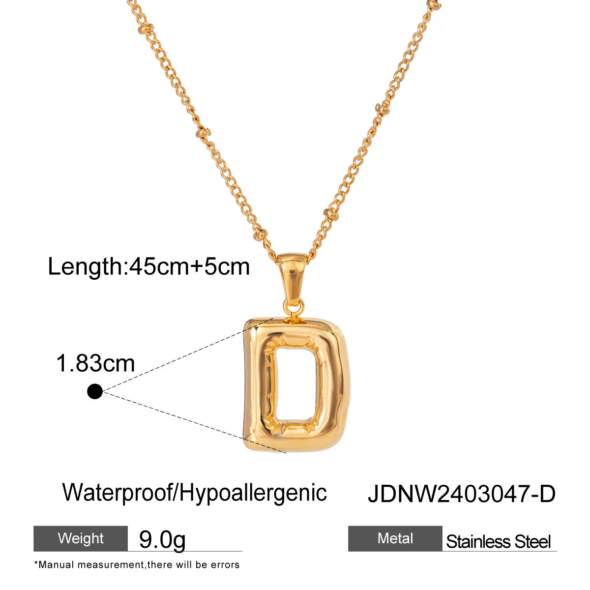 Wanxing Stainless Steel Letter Pendant Necklace