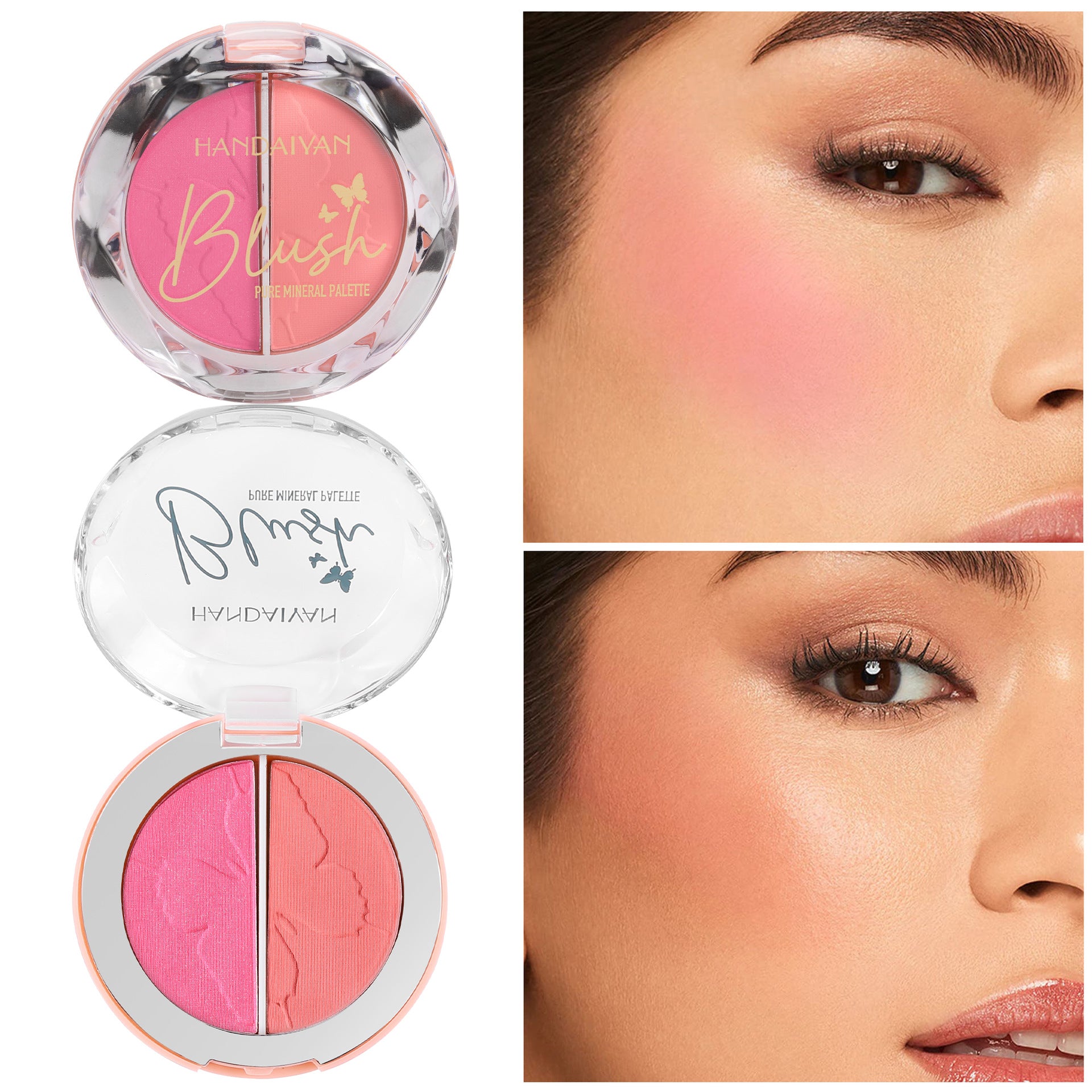 handaiyan cross-border two-color blusher plate highlight brightening repair multi-purpose plate shimmer matte blusher blush