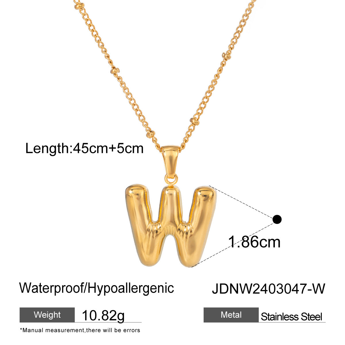 Wanxing Stainless Steel Letter Pendant Necklace