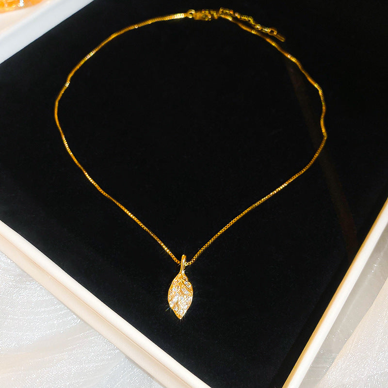 European American Zircon Leaf Pendant Necklace
