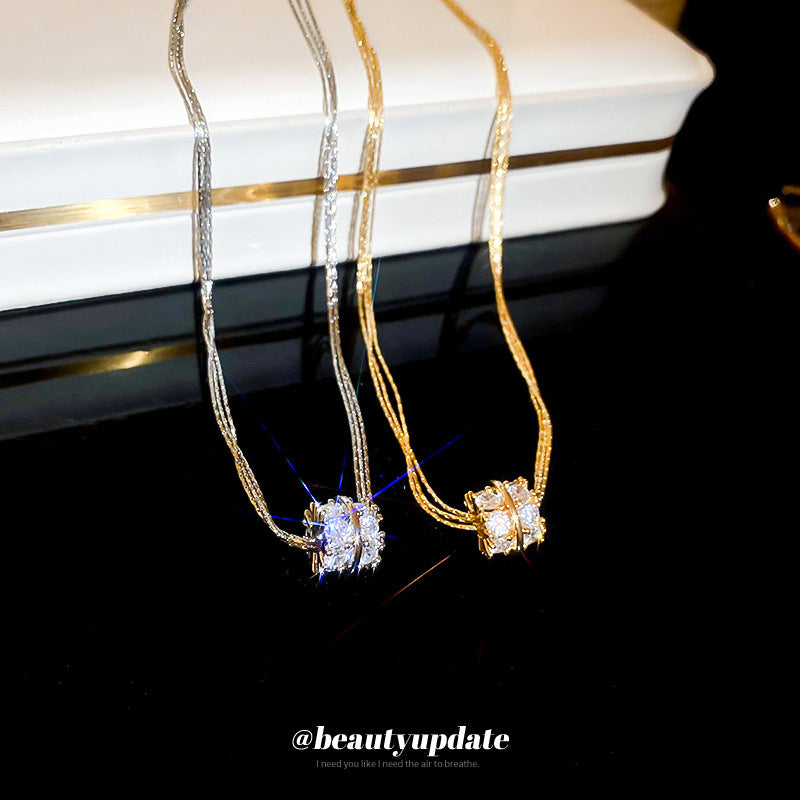 Gold Plated Multi-layer Zircon Circle Pendant Necklace