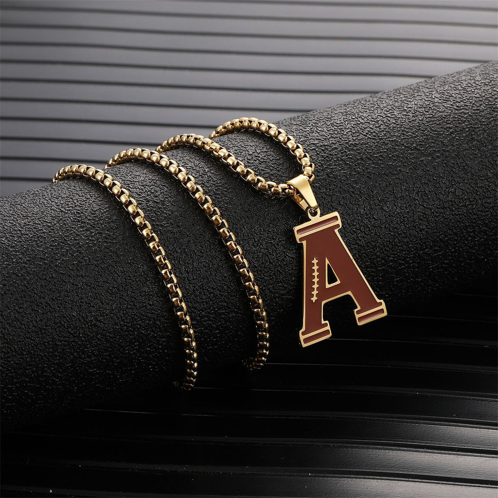 Cross-border hot selling rugby initial letter A- Z pendant necklace stainless steel letter pendant necklace party gift