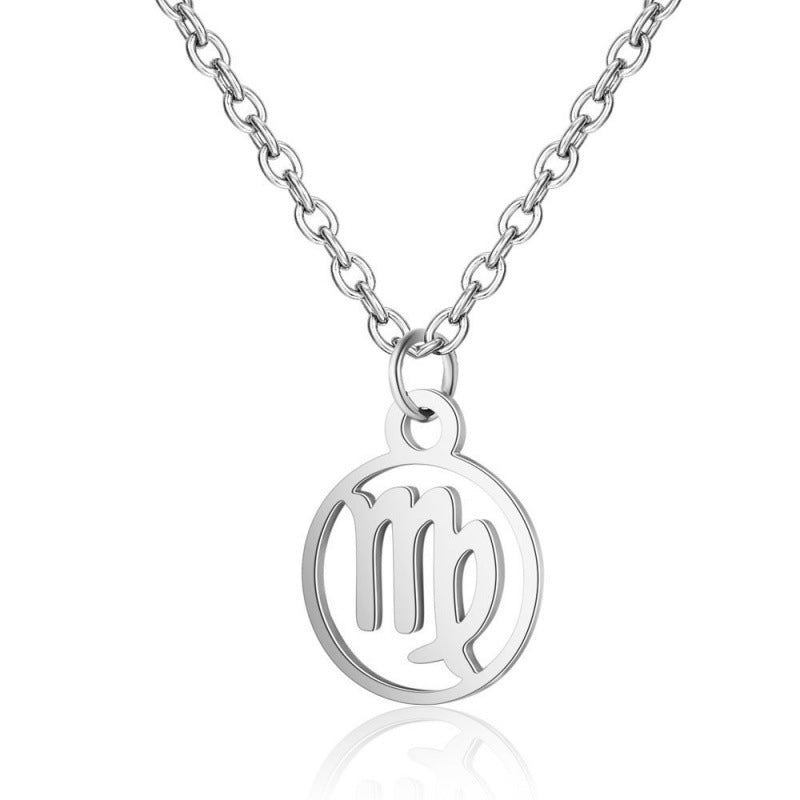 Stainless Steel Thin Chain Zodiac Pendant Necklace