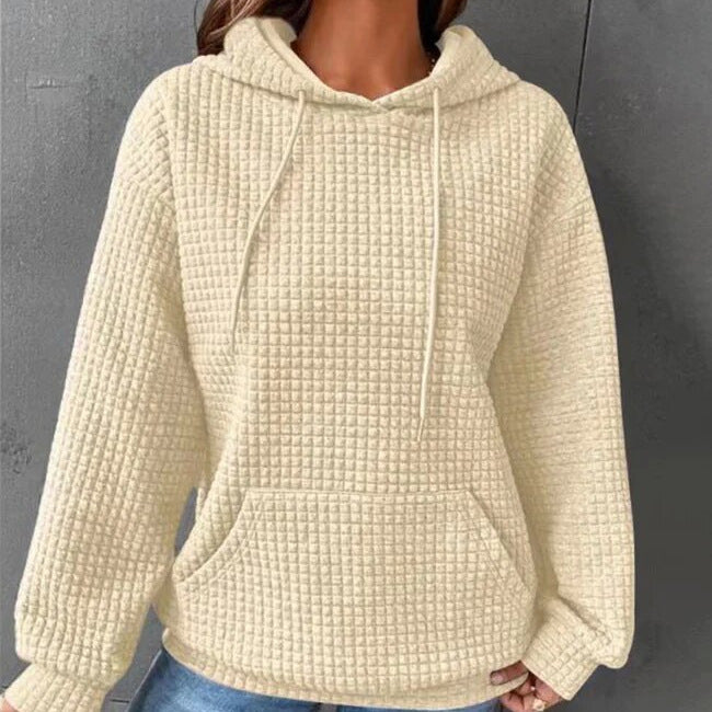2023 autumn and winter Amazon European and American women's clothing cross-border new arrival waffle round neck long sleeve sweater solid color top for women