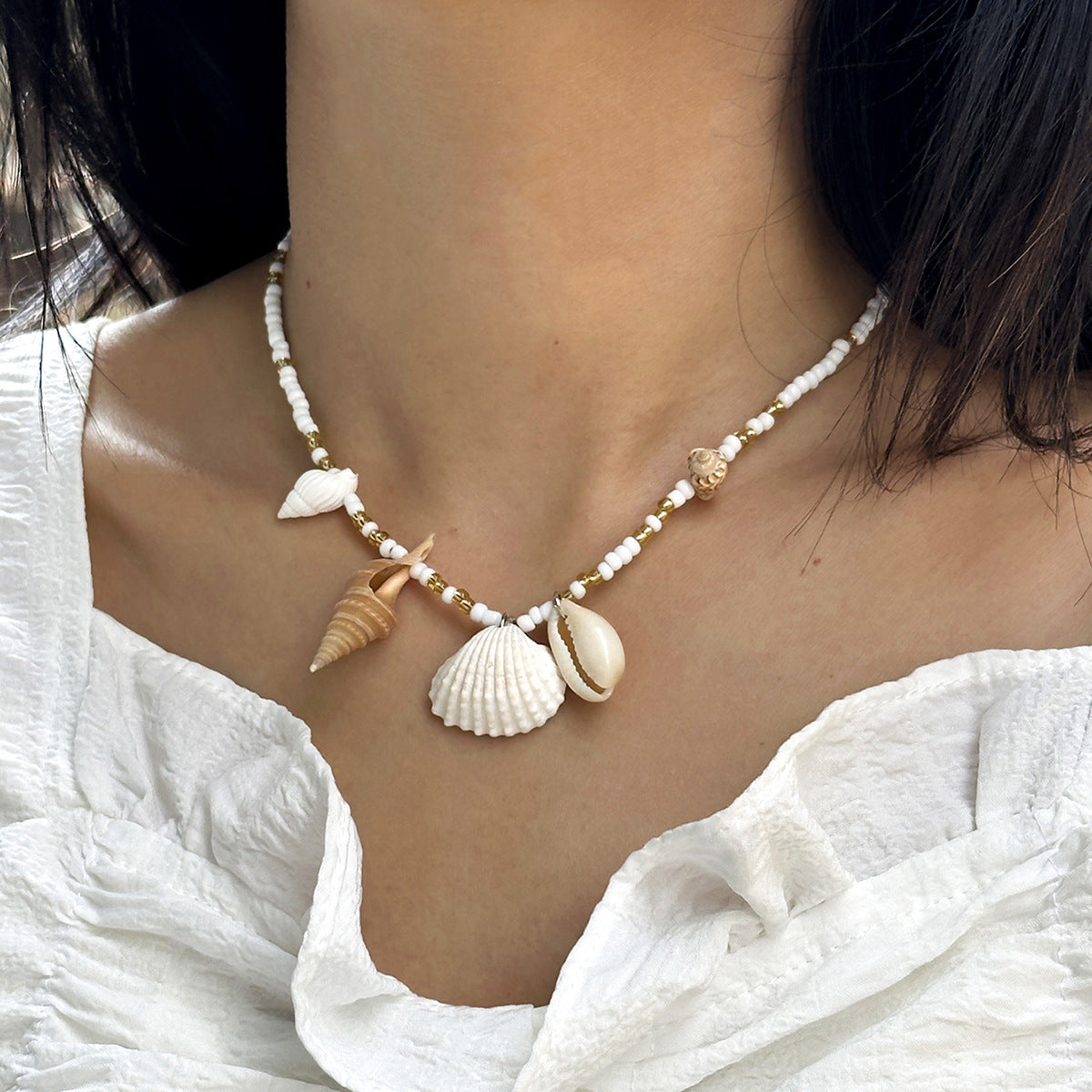 European and American Beach Style Shell Bead Pendant Single Layer Necklace