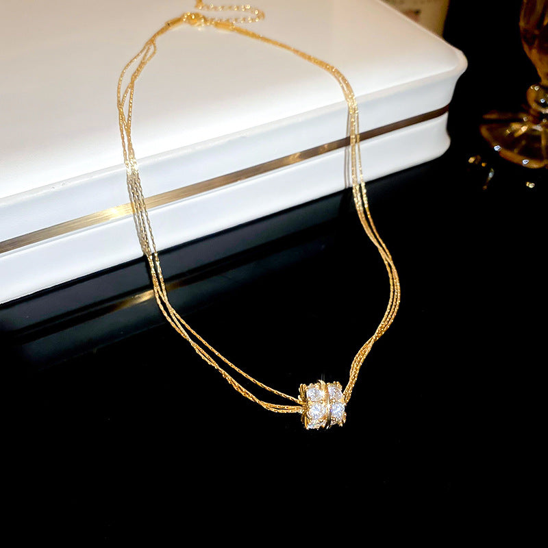 Gold Plated Multi-layer Zircon Circle Pendant Necklace