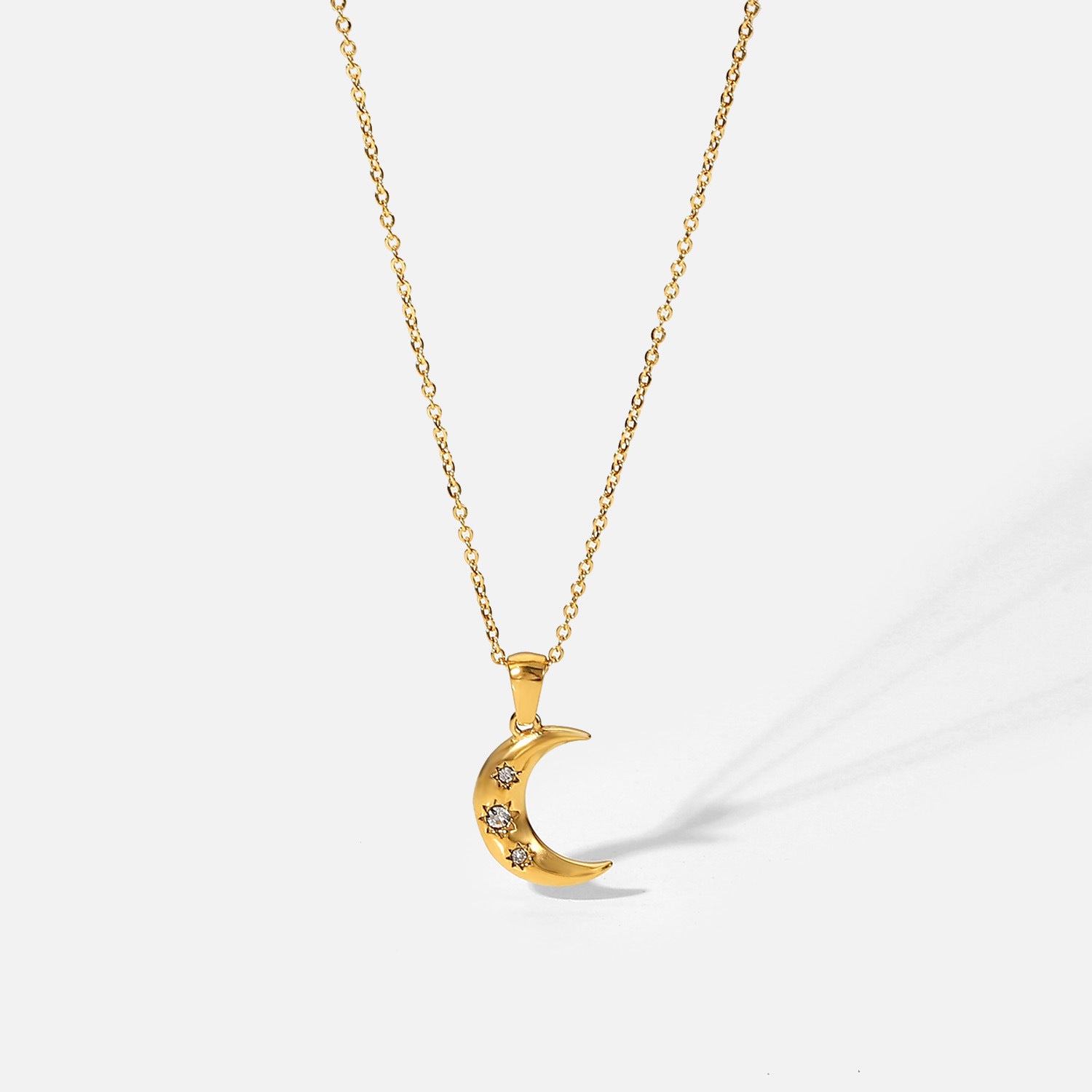 French 18K Gold Moon Pendant Necklace