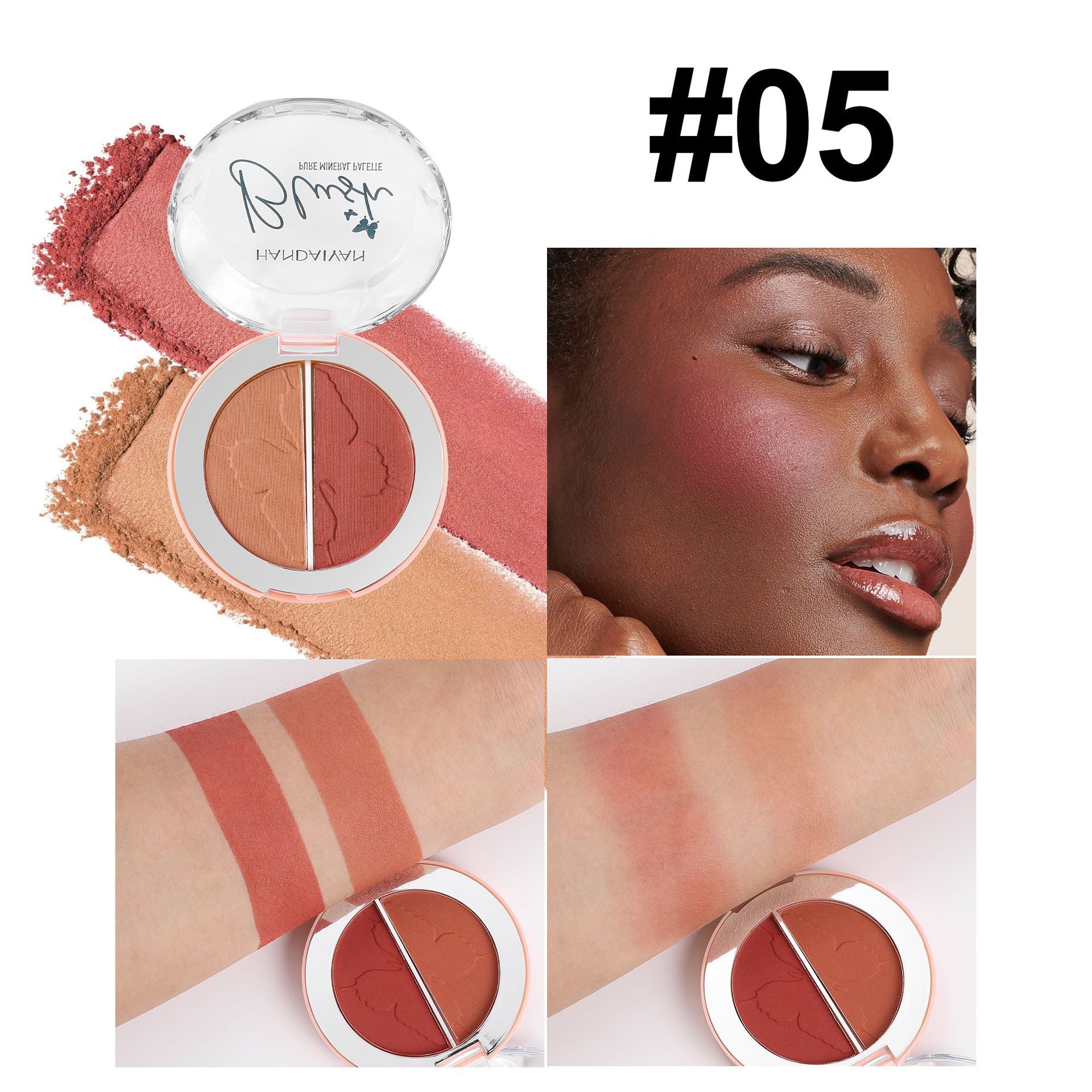 handaiyan cross-border two-color blusher plate highlight brightening repair multi-purpose plate shimmer matte blusher blush