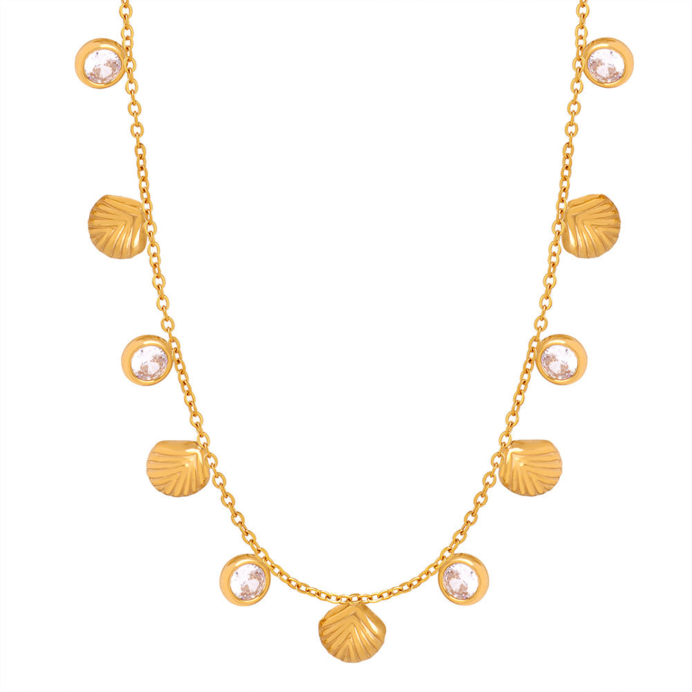 Geometric Scallop Pendant Titanium Necklace