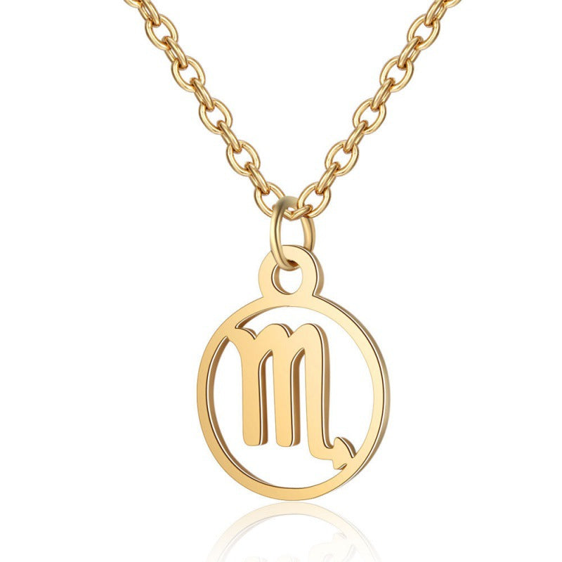 Stainless Steel Thin Chain Zodiac Pendant Necklace