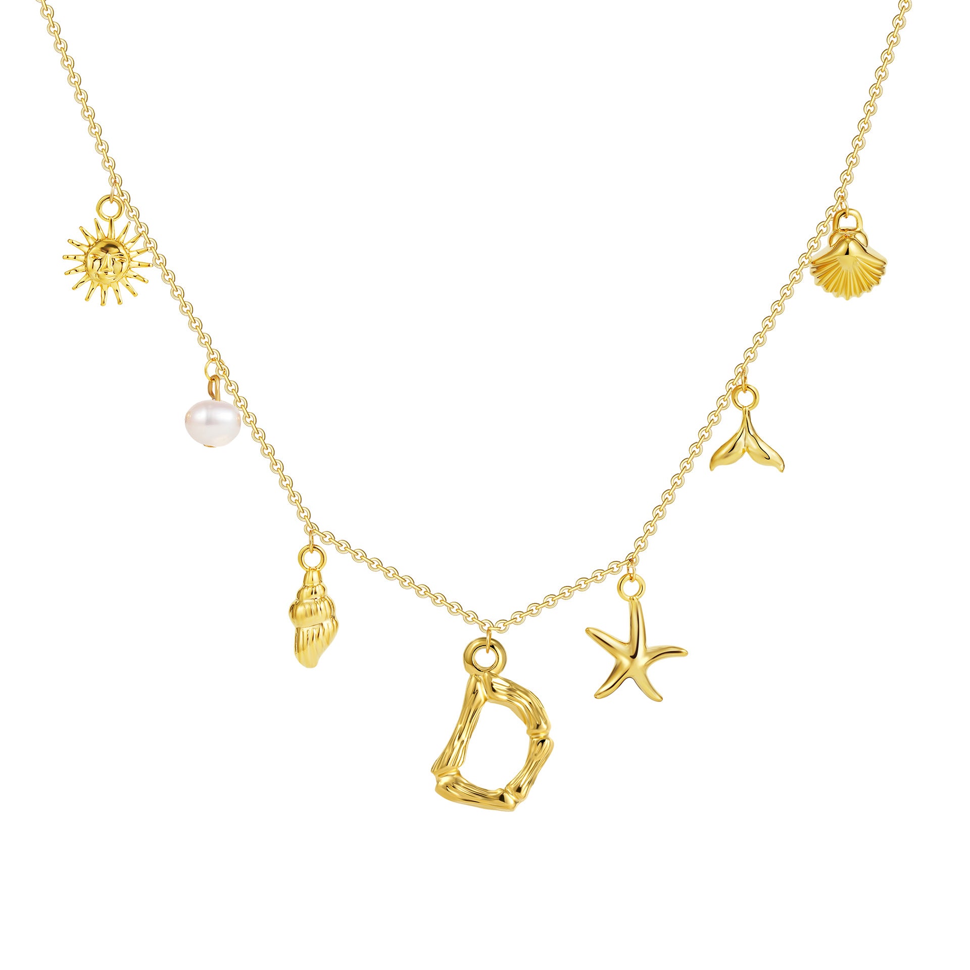 18K gold O-shaped chain 26 letter pendant necklace beach style conch shell pendant necklace cross-border fashion short necklace