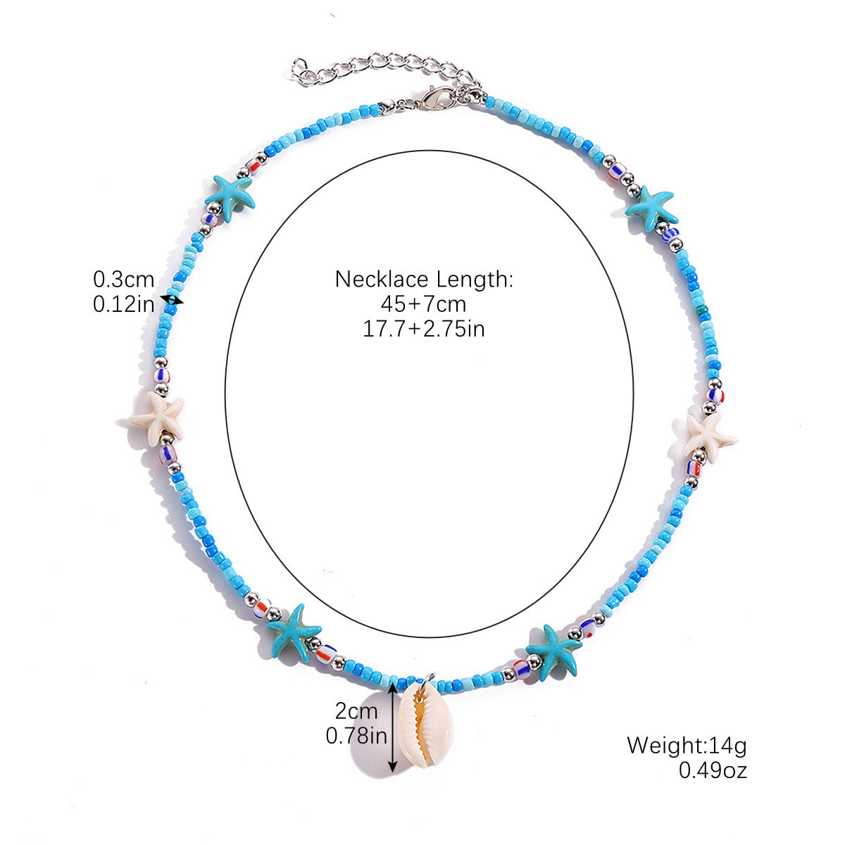 Europe and America cross border starfish pendant necklace versatile color bead shell pendant Bohemian necklace female accessories