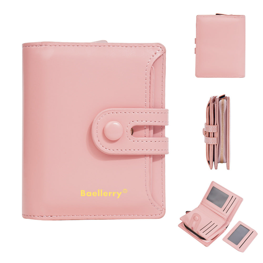 baellerry new women's short wallet glossy oil wax leather multiple card slots zipper coin purse all-matching wallet