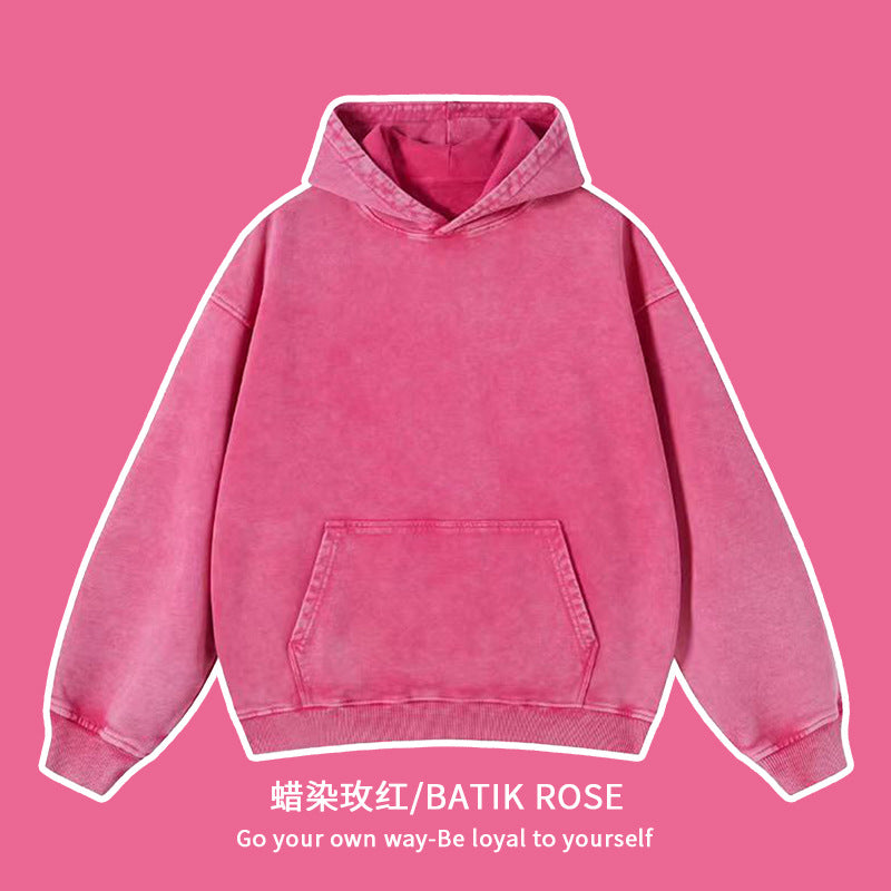 Cross-border heavy cotton vintage batik distressed washed hooded sweater men and women loose American fashion brand sweater customization