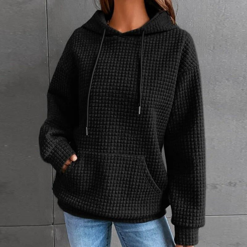 2023 autumn and winter Amazon European and American women's clothing cross-border new arrival waffle round neck long sleeve sweater solid color top for women