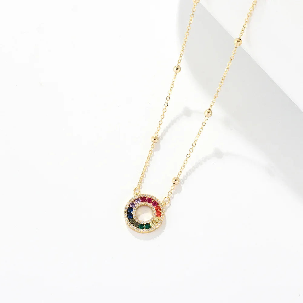 micro inlaid zircon rainbow pendant necklace creative fashion circle pendant clavicle chain
