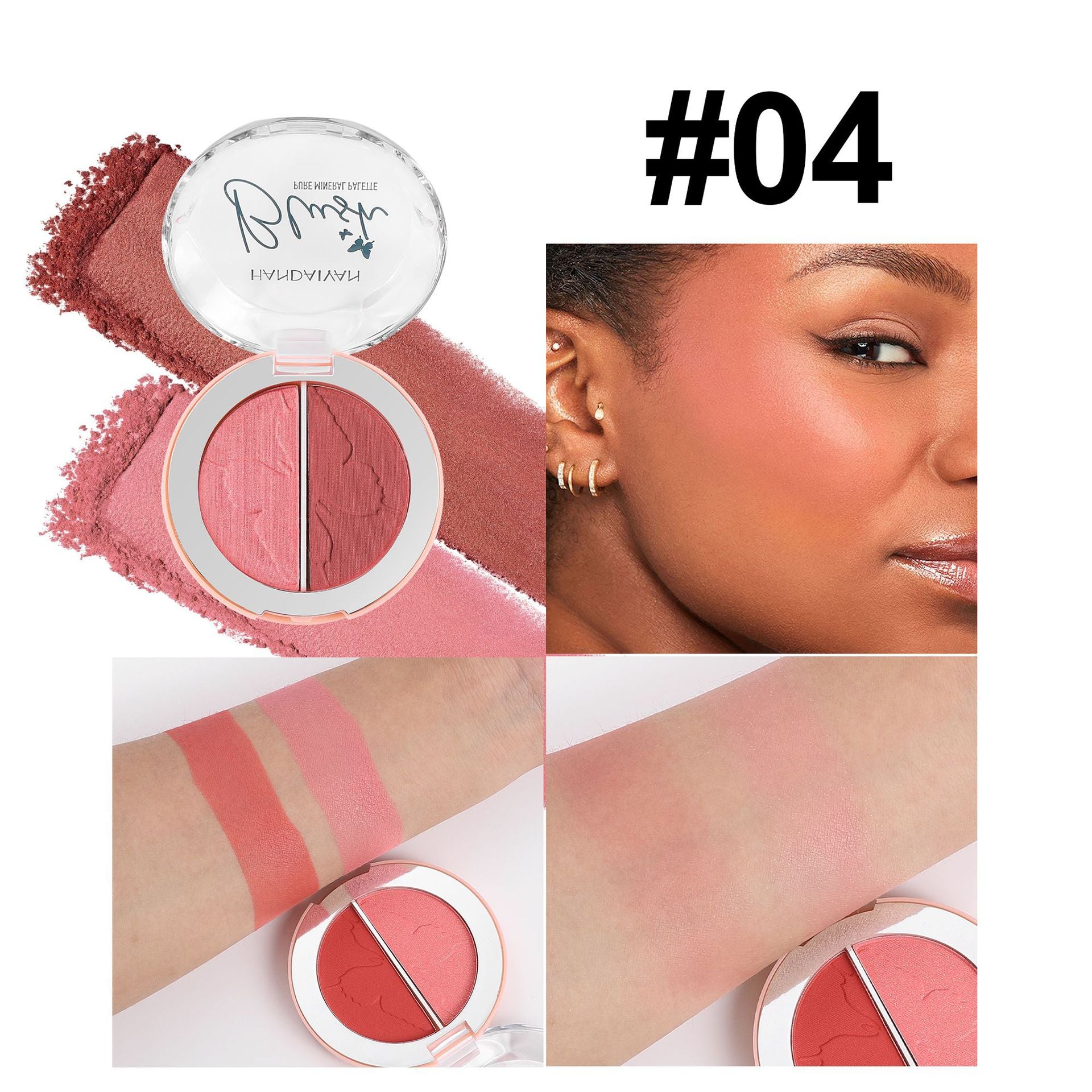 handaiyan cross-border two-color blusher plate highlight brightening repair multi-purpose plate shimmer matte blusher blush